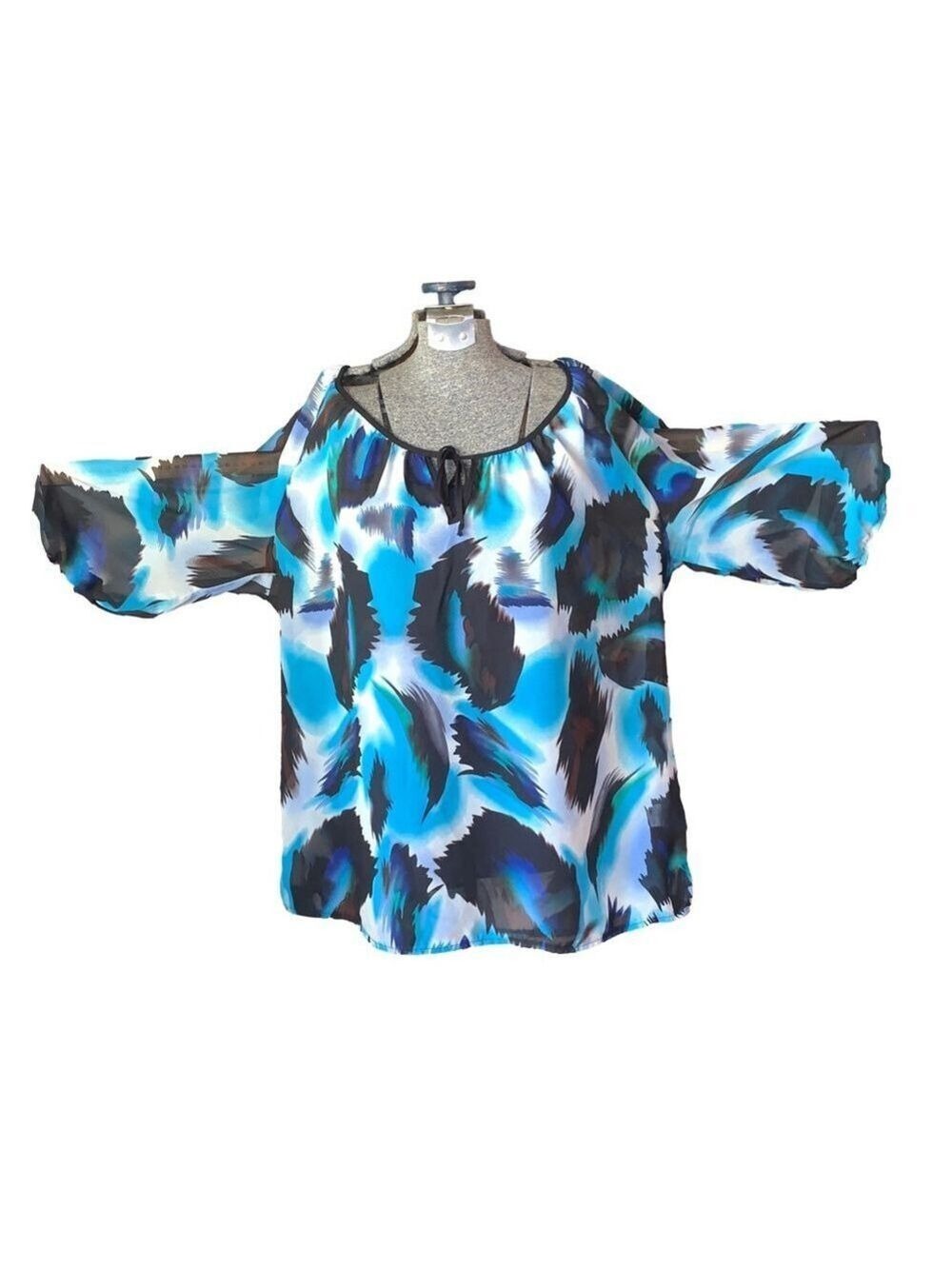 Women's penningtons Blue Black Abstract Print Blouse XL